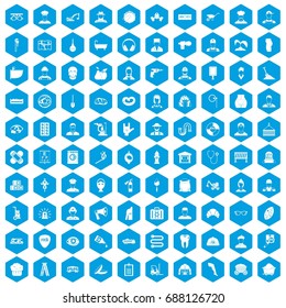 100 different professions icons set in blue hexagon isolated vector illustration