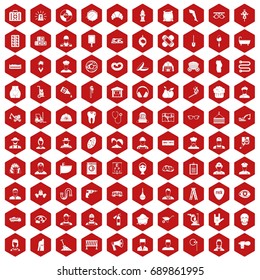 100 different professions icons set in red hexagon isolated vector illustration