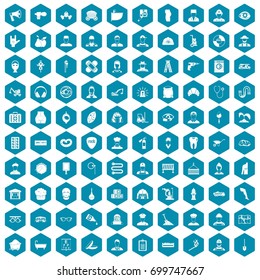 100 different professions icons set in sapphirine hexagon isolated vector illustration