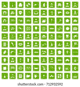 100 different professions icons set in grunge style green color isolated on white background vector illustration