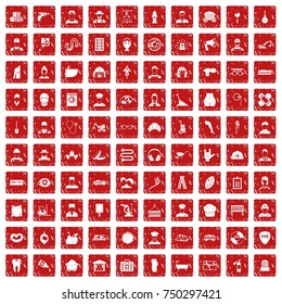 100 different professions icons set in grunge style red color isolated on white background vector illustration