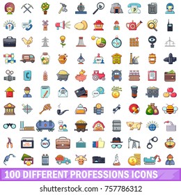 100 different professions icons set. Cartoon illustration of 100 different professions vector icons isolated on white background