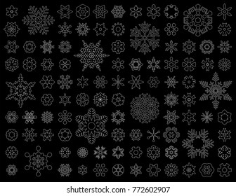 100 different vector snowflakes icons set - Lines
