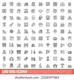 100 dig icons set. Outline illustration of 100 dig icons vector set isolated on white background