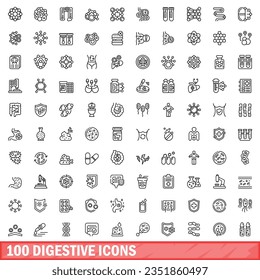 100 digestive icons set. Outline illustration of 100 digestive icons vector set isolated on white background