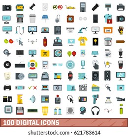100 digital icons set in flat style for any design vector illustration