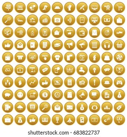 100 digital marketing icons set gold