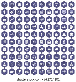 100 digital marketing icons set in purple hexagon isolated vector illustration