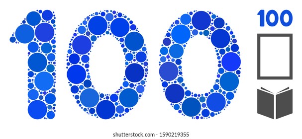 100 digits text mosaic of small circles in various sizes and color tones, based on 100 digits text icon. Vector small circles are composed into blue collage.