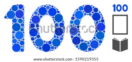 100 digits text mosaic of small circles in various sizes and color tones, based on 100 digits text icon. Vector small circles are composed into blue collage.