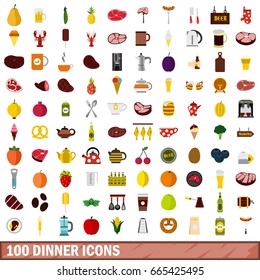 100 dinner icons set in flat style for any design vector illustration