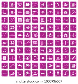 100 disabled healthcare icons set in grunge style pink color isolated on white background vector illustration