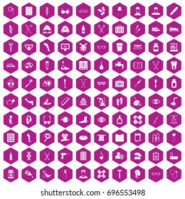 100 disabled healthcare icons set in violet hexagon isolated vector illustration