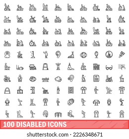 100 iconos deshabilitados. Ilustración de esquema de 100 iconos deshabilitados conjunto de vectores aislados en fondo blanco