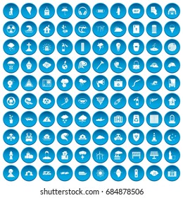 100 disaster icons set blue