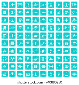 100 disaster icons set in grunge style blue color isolated on white background vector illustration