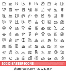 100 disaster icons set. Outline illustration of 100 disaster icons vector set isolated on white background