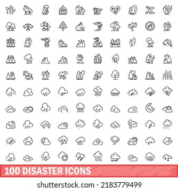 100 disaster icons set. Outline illustration of 100 disaster icons vector set isolated on white background