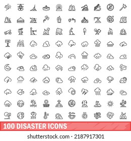 100 disaster icons set. Outline illustration of 100 disaster icons vector set isolated on white background