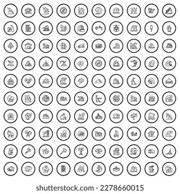 100 disaster icons set. Outline illustration of 100 disaster icons vector set isolated on white background
