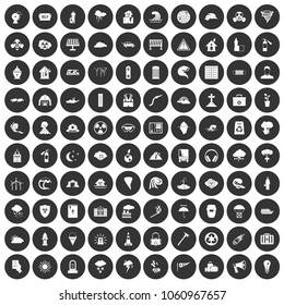 100 disaster icons set in simple style white on black circle color isolated on white background vector illustration