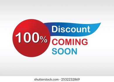 100% Discount coming soon with red blue color Vector