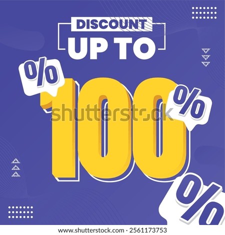 100% Discount Design with Bold Yellow Typography, Playful Percent Signs, and Modern Abstract Patterns. Perfect for grabbing attention and boosting engagement!