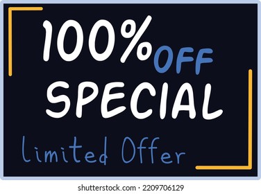 100% Discount Limited Special Offer vector art illustration in purple background color and fantastic font with attractive color combination