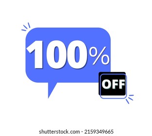 100% discount off with blue 3D thought bubble design 