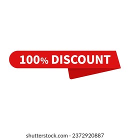 100 Discount In Red Ribbon Rounded Rectangle Shape For Free Promotion Sale
