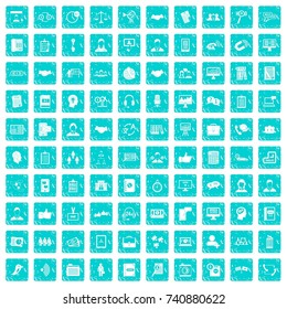 100 discussion icons set in grunge style blue color isolated on white background vector illustration