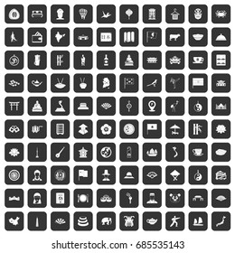 100 dish icons set in black color isolated vector illustration