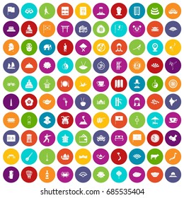 100 dish icons set in different colors circle isolated vector illustration