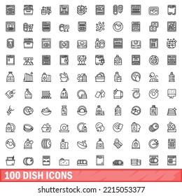 100 dish icons set. Outline illustration of 100 dish icons vector set isolated on white background