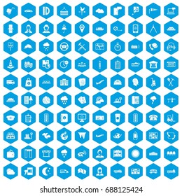 100 dispatcher icons set in blue hexagon isolated vector illustration