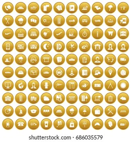 100 dispatcher icons set in gold circle isolated on white vectr illustration