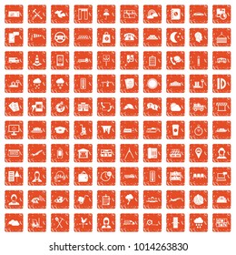 100 dispatcher icons set in grunge style orange color isolated on white background vector illustration