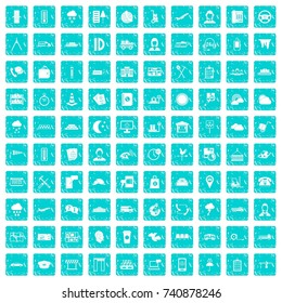 100 dispatcher icons set in grunge style blue color isolated on white background vector illustration