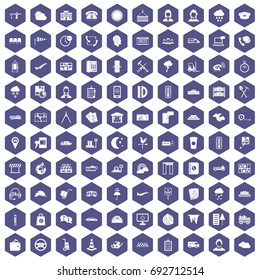 100 dispatcher icons set in purple hexagon isolated vector illustration