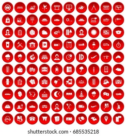 100 dispatcher icons set in red circle isolated on white vectr illustration