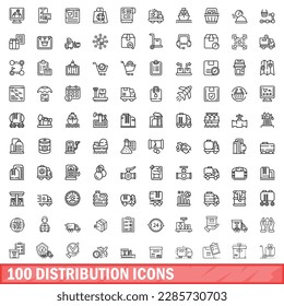 100 distribution icons set. Outline illustration of 100 distribution icons vector set isolated on white background