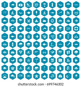 100 diving icons set in sapphirine hexagon isolated vector illustration