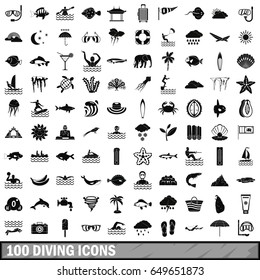 100 diving icons set in simple style for any design vector illustration
