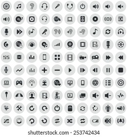 100 dj icons, black on circle gray background 