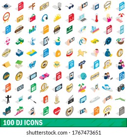 100 dj icons set in isometric 3d style for any design vector illustration