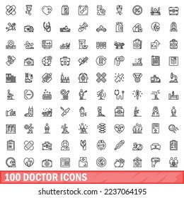 100 doctor icons set. Outline illustration of 100 doctor icons vector set isolated on white background