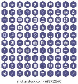 100 doctor icons set in purple hexagon isolated vector illustration