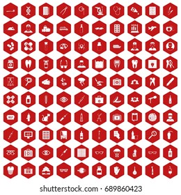 100 doctor icons set in red hexagon isolated vector illustration
