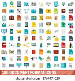 100 document format icons set in flat style for any design vector illustration