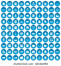 100 document icons set in blue circle isolated on white vector illustration